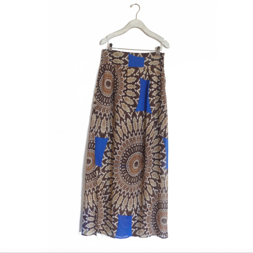 Patterned Color-Block Chiffon Maxi Skirt - image 1